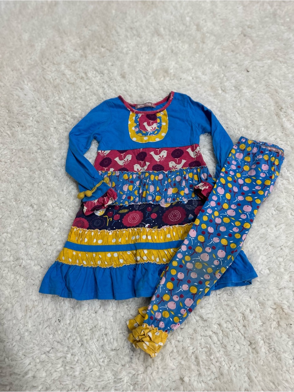 Jelly The Pug Blue folk art Girls' Matching Set